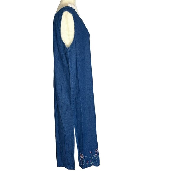 Jane Ashley Vintage 90s Denim Maxi Dress Plus 1X Floral Embroidery Cottagecore - Picture 6 of 12
